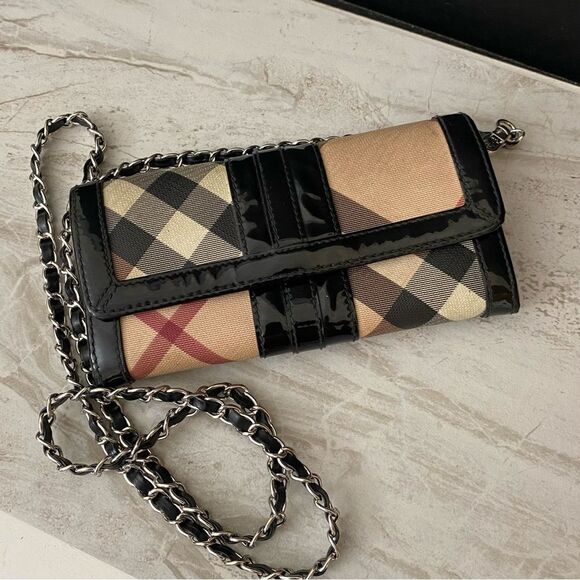 BURBERRY Nova Check Pvc/Patent Leather Wallet to Crossbody Bag 💼 - Picture 9 of 17